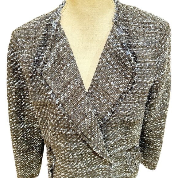 Talbots black blue Blazer Classic Tweed Boucle lined blazer fringe hems size 12 - Picture 3 of 10